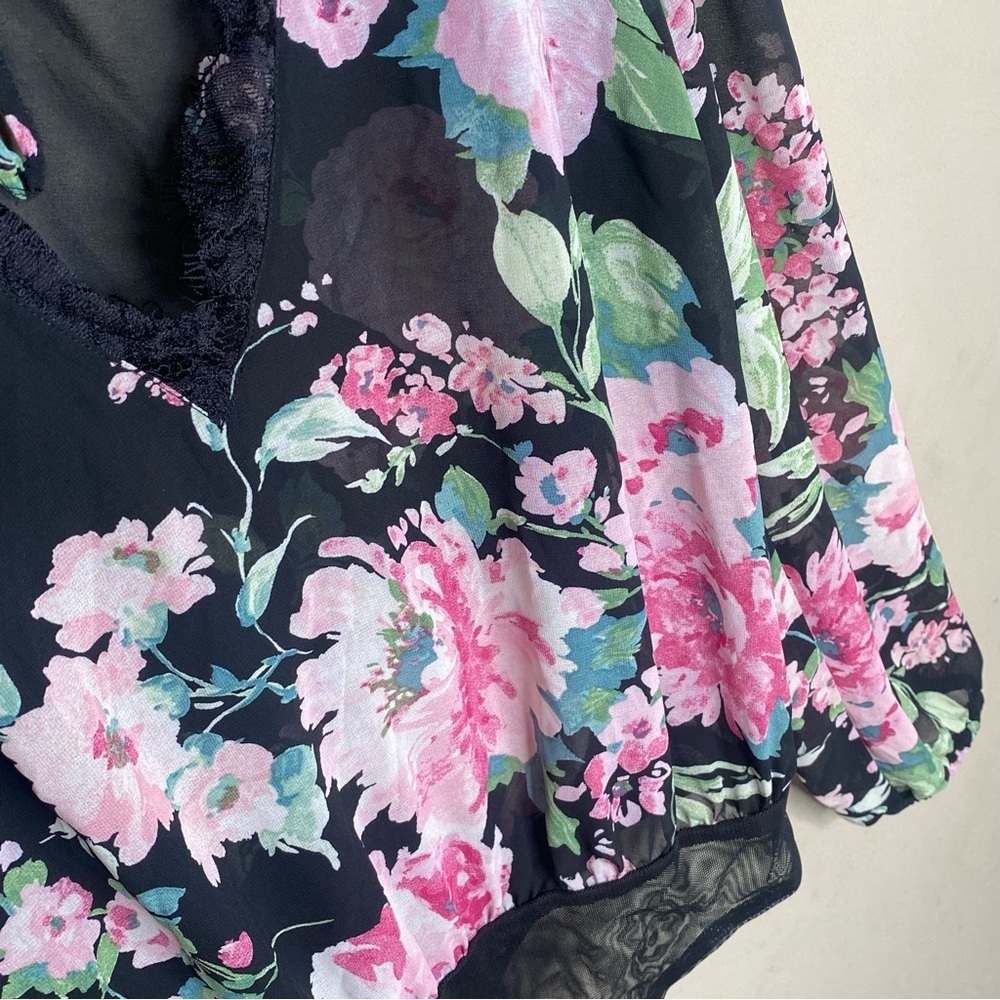 Socialite Women’s Sheer Floral Balloon Sleeve Bodysuit Size Medium - Picture 15 of 16